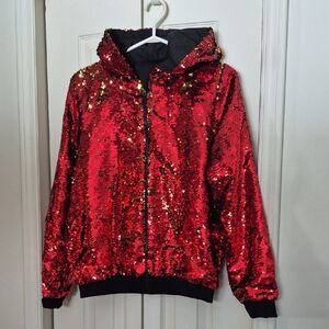 Red Gold Sequin Hooded Jacket
